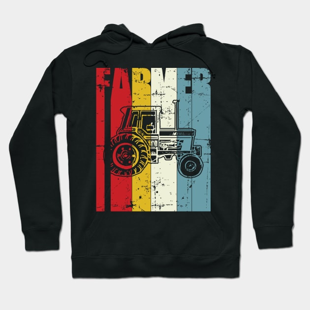 Retro Farmer Gift Farming Vintage Tractor 70s 80s Hoodie by TheTeeBee